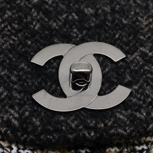 CHANEL Turn Lock Chain Shoulder Bag Wool Gray CC Auth - Picture 9 of 15